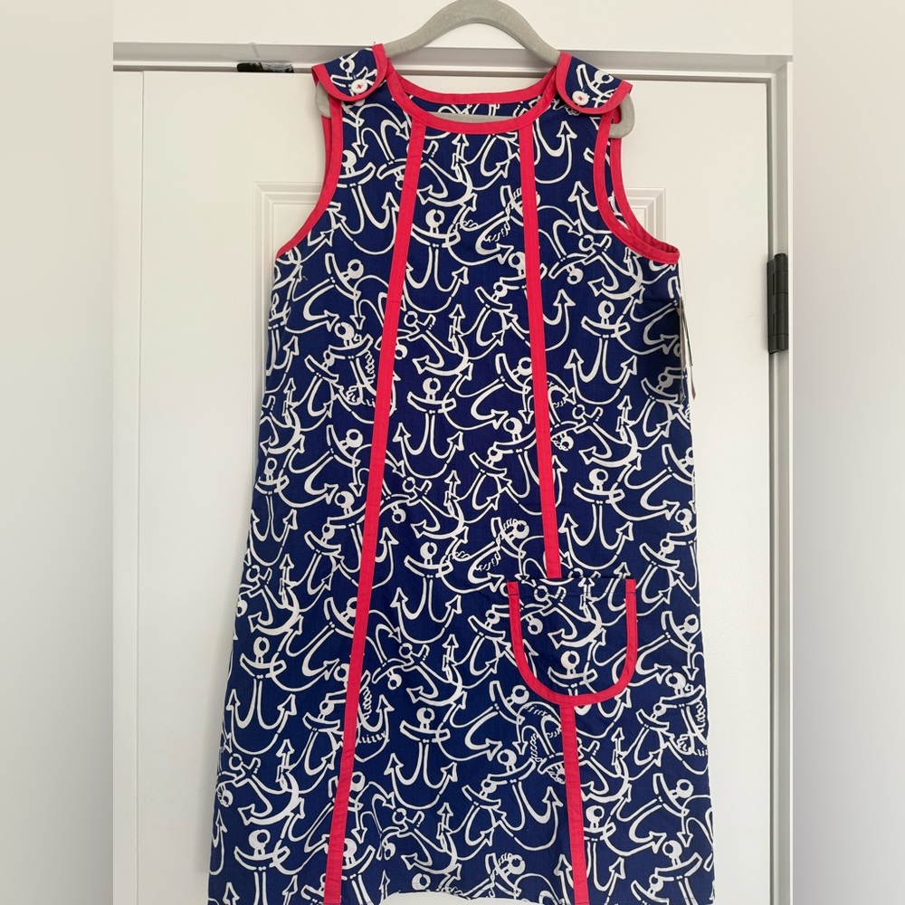 Nautical Anchor Print Kids Dress - Blue and Pink